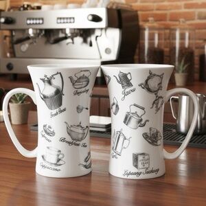 Rosalind Walshe Vintage Enesco Tall Porcelain Mugs Set Tea Coffee Pattern